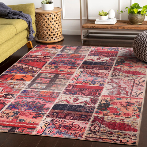 Rugs Depot Kilim Red Medallion Patchwork Washable Rug Design 1306