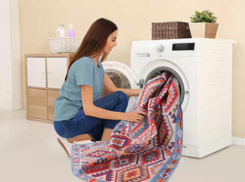 Rugs Depot Traditional Blue Abstract Washable Rug Design 1315