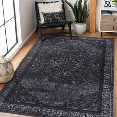Rugs Depot Tribal Black Geometric Medallion Washable Rug Design 1318