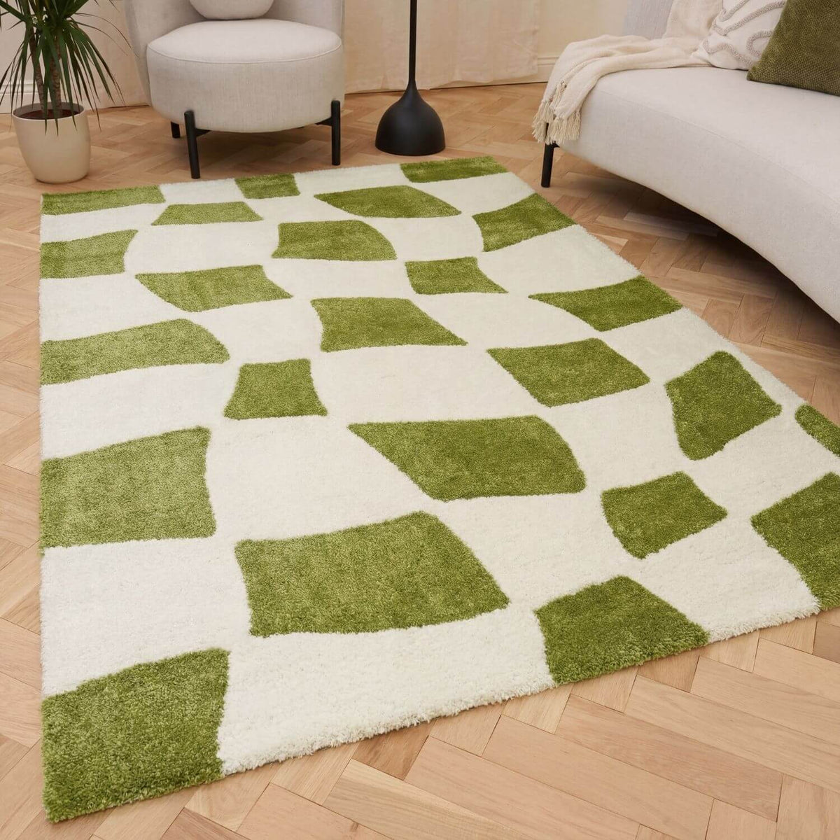 Joli Checkered Green & White Rug — room photo 8