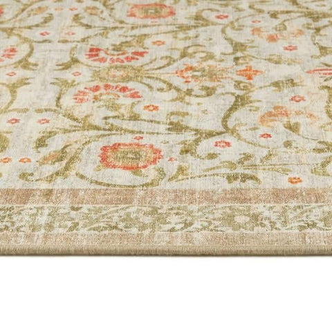 Eco-Washable Beige Rug Flowers Design