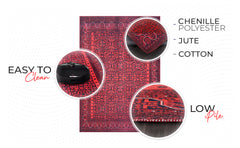 Rugs Depot NH1317 – Machine Washable Bokhara Red Rug | Classic Geometric Oriental Carpet for Living Room & Bedroom