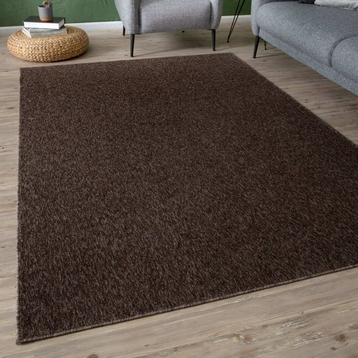 Flex Brown Low Pile Solid Rug — room photo 9