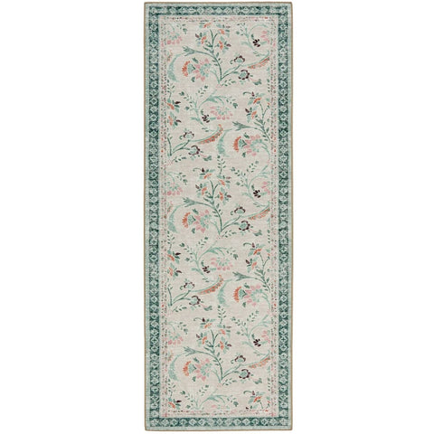 Eco-Washable Green Rug Floral Design
