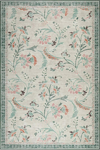 Eco-Washable Green Rug Floral Design