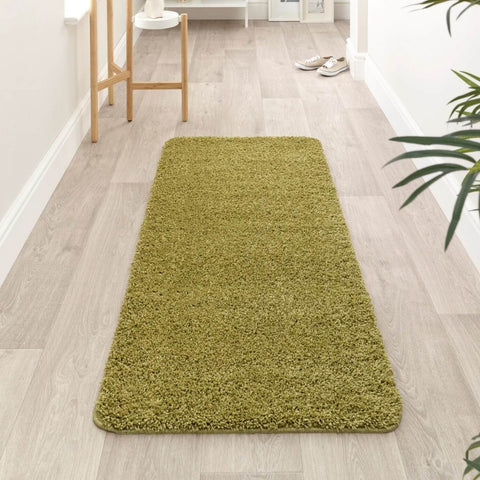 Washable Olive Green Shaggy Rug