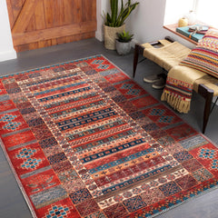 Rugs Depot NH1316 – Machine Washable Caucasian Tribal Rug | Multicolor Striped Oriental Carpet for Living Room & Bedroom