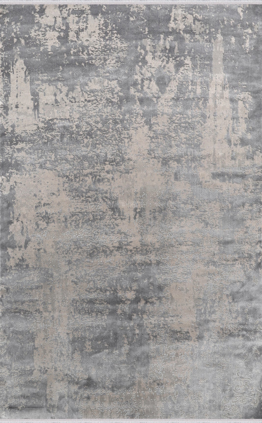 Textured area rug with abstract pattern in gray and beige tones