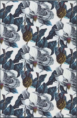 Eco-Washable Blue Rug Floral Design