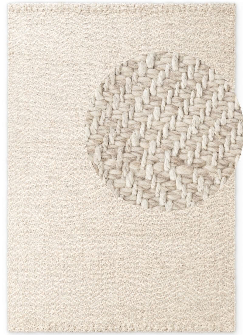 Majoli Natural White Herringbone Wool & Jute Rug — top view