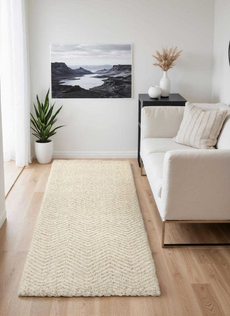Majoli Natural White Herringbone Wool & Jute Rug — room photo 11