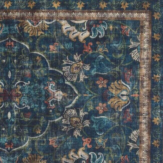 Eco-Washable Blue Rug Vintage Design
