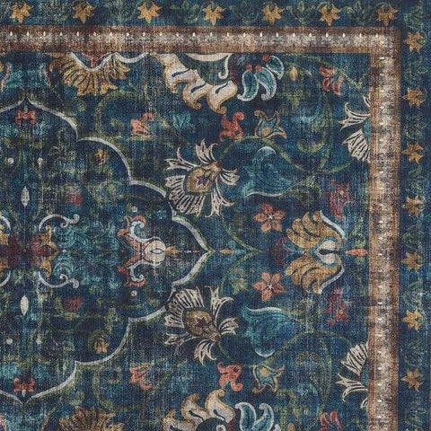 Eco-Washable Blue Rug Vintage Design