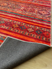 Rugs Depot 1322K – Machine Washable Red Tribal Kilim Rug | Multicolor Geometric Striped Carpet for Living Room, Bedroom & Dining