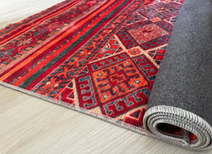 Rugs Depot 1322K – Machine Washable Red Tribal Kilim Rug | Multicolor Geometric Striped Carpet for Living Room, Bedroom & Dining