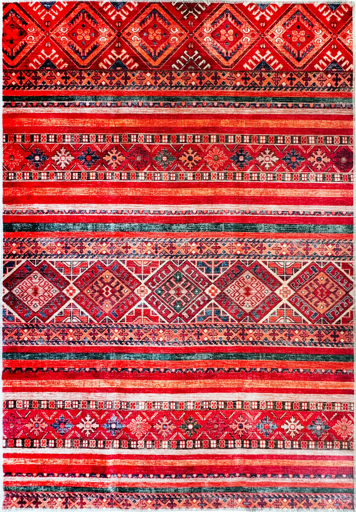 Rugs Depot 1322K – Machine Washable Red Tribal Kilim Rug | Multicolor Geometric Striped Carpet for Living Room, Bedroom & Dining