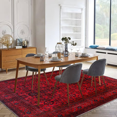 Rugs Depot RW1001 – Machine Washable Red Afghan Pattern Area Rug | Traditional Oriental Geometric Design for Living Room, Bedroom & Office