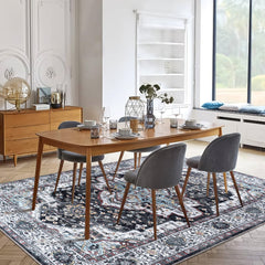 Rugs Depot RW1003 – Machine Washable Persian Medallion Rug | Vintage Black & White Oriental Carpet with Blue Accents for Living Room, Bedroom & Dining