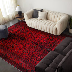 Rugs Depot RW1001 – Machine Washable Red Afghan Pattern Area Rug | Traditional Oriental Geometric Design for Living Room, Bedroom & Office