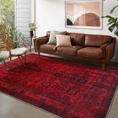 Rugs Depot RW1001 – Machine Washable Red Afghan Pattern Area Rug | Traditional Oriental Geometric Design for Living Room, Bedroom & Office