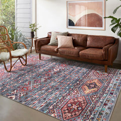 Rugs Depot RW1002 – Machine Washable Multicolor Tribal Diamond Rug | Bohemian Kilim-Style Carpet for Living Room, Bedroom & Office