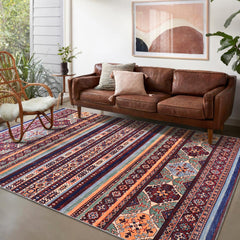 Rugs Depot RW1004 – Machine Washable Multicolor Tribal Kilim Rug | Geometric Striped Oriental Carpet for Living Room, Bedroom & Dining