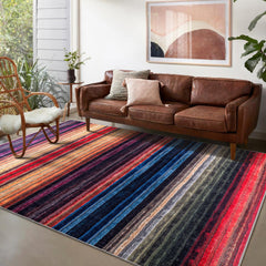 Rugs Depot RW1006 – Machine Washable Multicolor Striped Area Rug | Modern Bohemian Vibrant Carpet for Living Room, Bedroom & Office