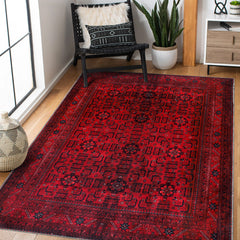 Rugs Depot RW1001 – Machine Washable Red Afghan Pattern Area Rug | Traditional Oriental Geometric Design for Living Room, Bedroom & Office
