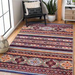 Rugs Depot RW1004 – Machine Washable Multicolor Tribal Kilim Rug | Geometric Striped Oriental Carpet for Living Room, Bedroom & Dining
