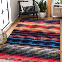 Rugs Depot RW1006 – Machine Washable Multicolor Striped Area Rug | Modern Bohemian Vibrant Carpet for Living Room, Bedroom & Office