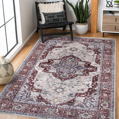 Rugs Depot RW1008 – Machine Washable Persian Medallion Rug | Traditional Oriental Vintage Carpet for Living Room, Bedroom & Dining