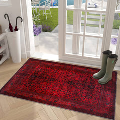 Rugs Depot RW1001 – Machine Washable Red Afghan Pattern Area Rug | Traditional Oriental Geometric Design for Living Room, Bedroom & Office
