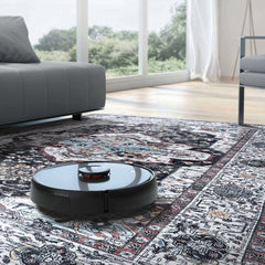 Rugs Depot RW1003 – Machine Washable Persian Medallion Rug | Vintage Black & White Oriental Carpet with Blue Accents for Living Room, Bedroom & Dining
