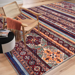 Rugs Depot RW1004 – Machine Washable Multicolor Tribal Kilim Rug | Geometric Striped Oriental Carpet for Living Room, Bedroom & Dining
