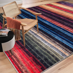 Rugs Depot RW1006 – Machine Washable Multicolor Striped Area Rug | Modern Bohemian Vibrant Carpet for Living Room, Bedroom & Office