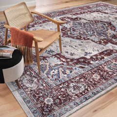 Rugs Depot RW1008 – Machine Washable Persian Medallion Rug | Traditional Oriental Vintage Carpet for Living Room, Bedroom & Dining