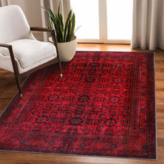 Rugs Depot RW1001 – Machine Washable Red Afghan Pattern Area Rug | Traditional Oriental Geometric Design for Living Room, Bedroom & Office