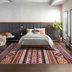 Rugs Depot RW1004 – Machine Washable Multicolor Tribal Kilim Rug | Geometric Striped Oriental Carpet for Living Room, Bedroom & Dining