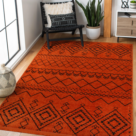 Machine Washable Rug RW1801 – ORANGE Soft Chenille