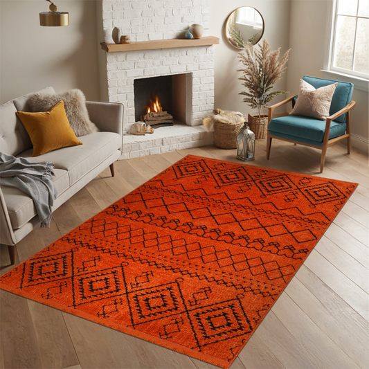 Machine Washable Rug RW1801 – ORANGE Soft Chenille