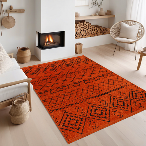 Machine Washable Rug RW1801 – ORANGE Soft Chenille