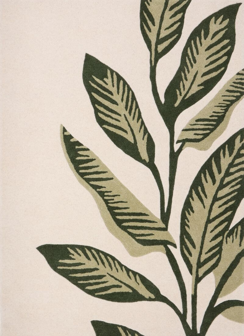 Paradise Leaf Hand-Tufted Wool Rug – Cream/Green — top view