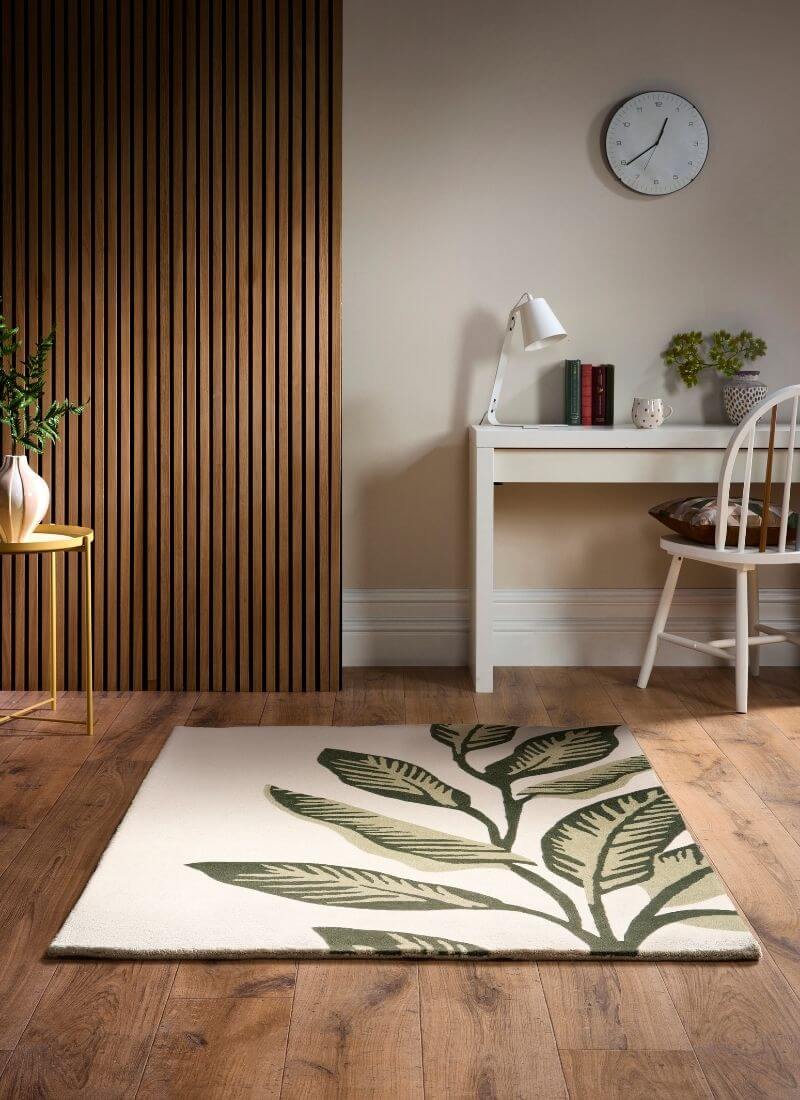 Paradise Leaf Hand-Tufted Wool Rug – Cream/Green — room photo 4
