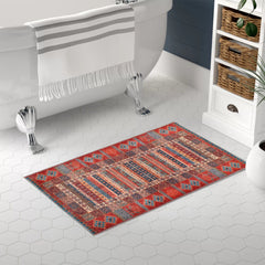 Rugs Depot NH1316 – Machine Washable Caucasian Tribal Rug | Multicolor Striped Oriental Carpet for Living Room & Bedroom