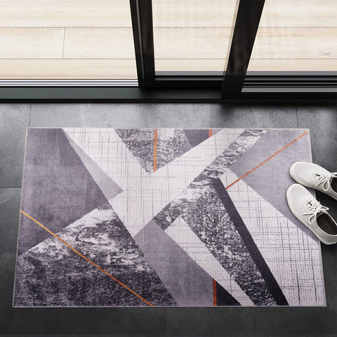 Rugs Depot Bohemian Grey Striped Washable Rug Design NL1005