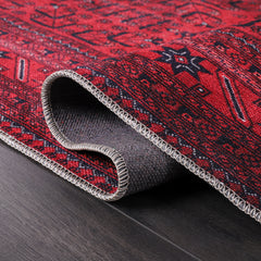 Rugs Depot RW1001 – Machine Washable Red Afghan Pattern Area Rug | Traditional Oriental Geometric Design for Living Room, Bedroom & Office