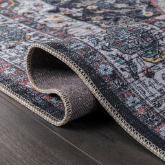 Rugs Depot RW1003 – Machine Washable Persian Medallion Rug | Vintage Black & White Oriental Carpet with Blue Accents for Living Room, Bedroom & Dining