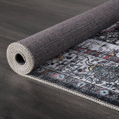 Rugs Depot RW1003 – Machine Washable Persian Medallion Rug | Vintage Black & White Oriental Carpet with Blue Accents for Living Room, Bedroom & Dining