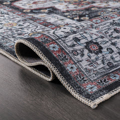 Rugs Depot RW1003 – Machine Washable Persian Medallion Rug | Vintage Black & White Oriental Carpet with Blue Accents for Living Room, Bedroom & Dining