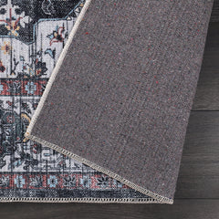 Rugs Depot RW1003 – Machine Washable Persian Medallion Rug | Vintage Black & White Oriental Carpet with Blue Accents for Living Room, Bedroom & Dining